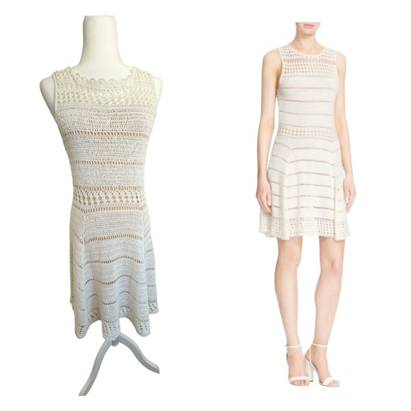 Alice + Olivia Dresses & Skirts - Alice + Olivia Noella Crochet Lace Dress S Ivory Cream Fit-and-Flare Above Knee